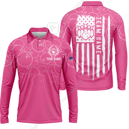 Custom Bowling Jersey Polo Shirt, Vibrant Kelly Ball Pattern Flag, Custom Bowling Jersey Team Shirt For Players With Name and Team Name