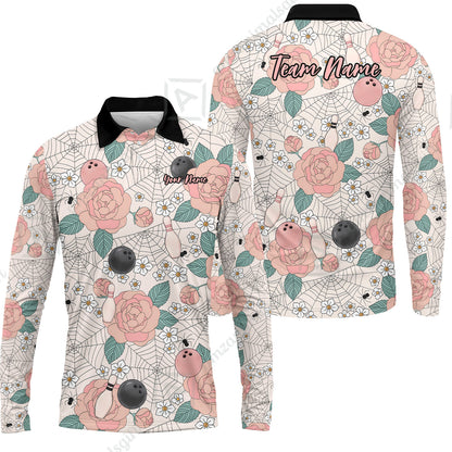 Custom Bowling Jersey Polo Shirt, Spider Flower Pattern Bowling, Personalized Name And Team Name