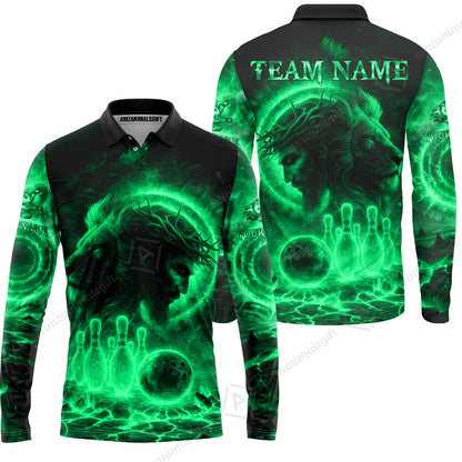 Custom Bowling Team Short Sleeve Men Polo Shirt, Flame The Lion OF Judah With Bowling, Custom Name and Team Name for Bowlers