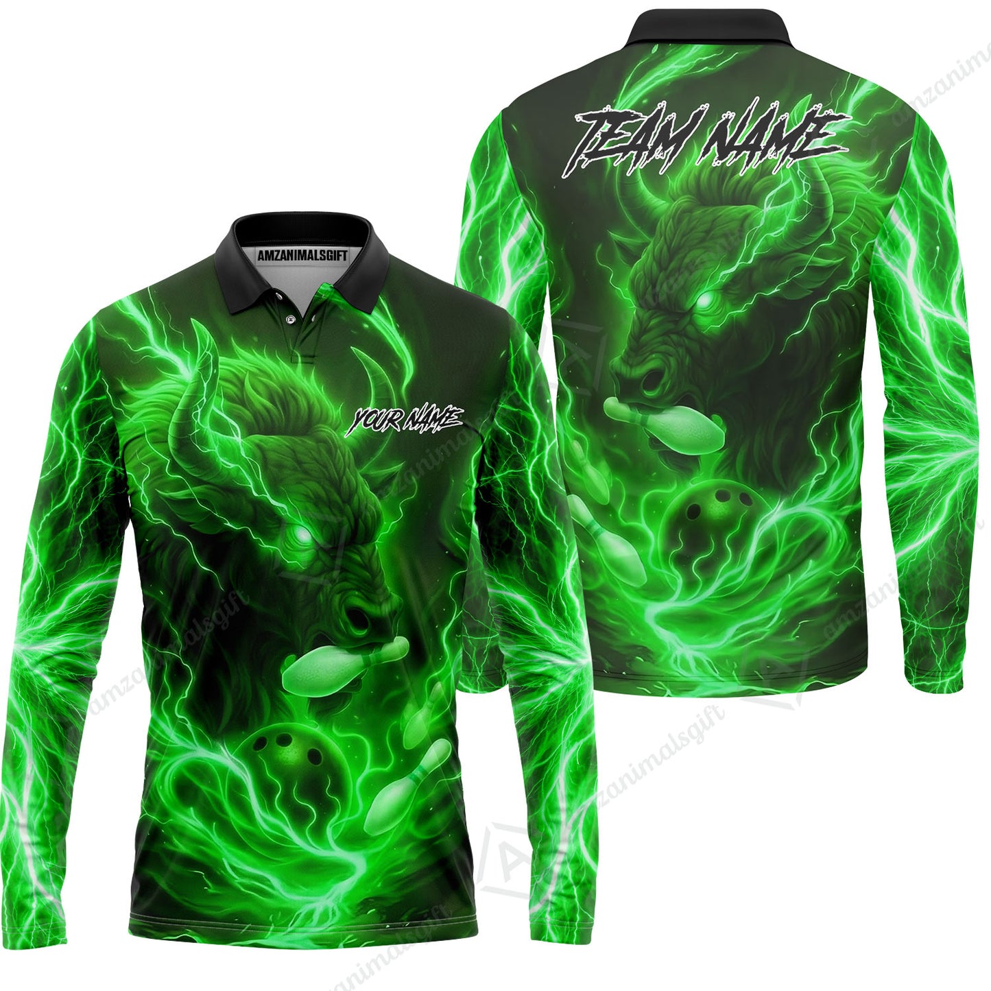 Custom Bowling Jersey Polo Shirt, Charging Bull Bowling Custom Bowling Jersey Team Shirt For Players With Name & Team Name