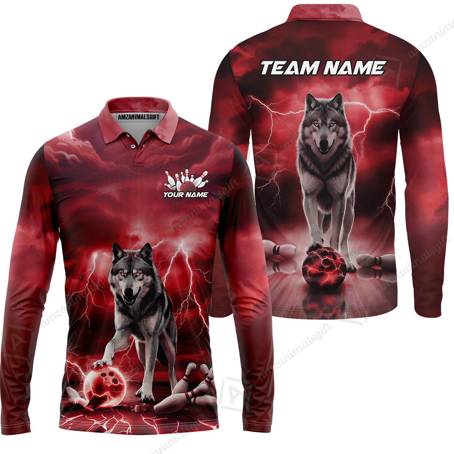 Custom Bowling Jersey Polo Shirt, Electric Wolf Bowling Custom Bowling Jersey Team Shirt For Players With Name & Team Name