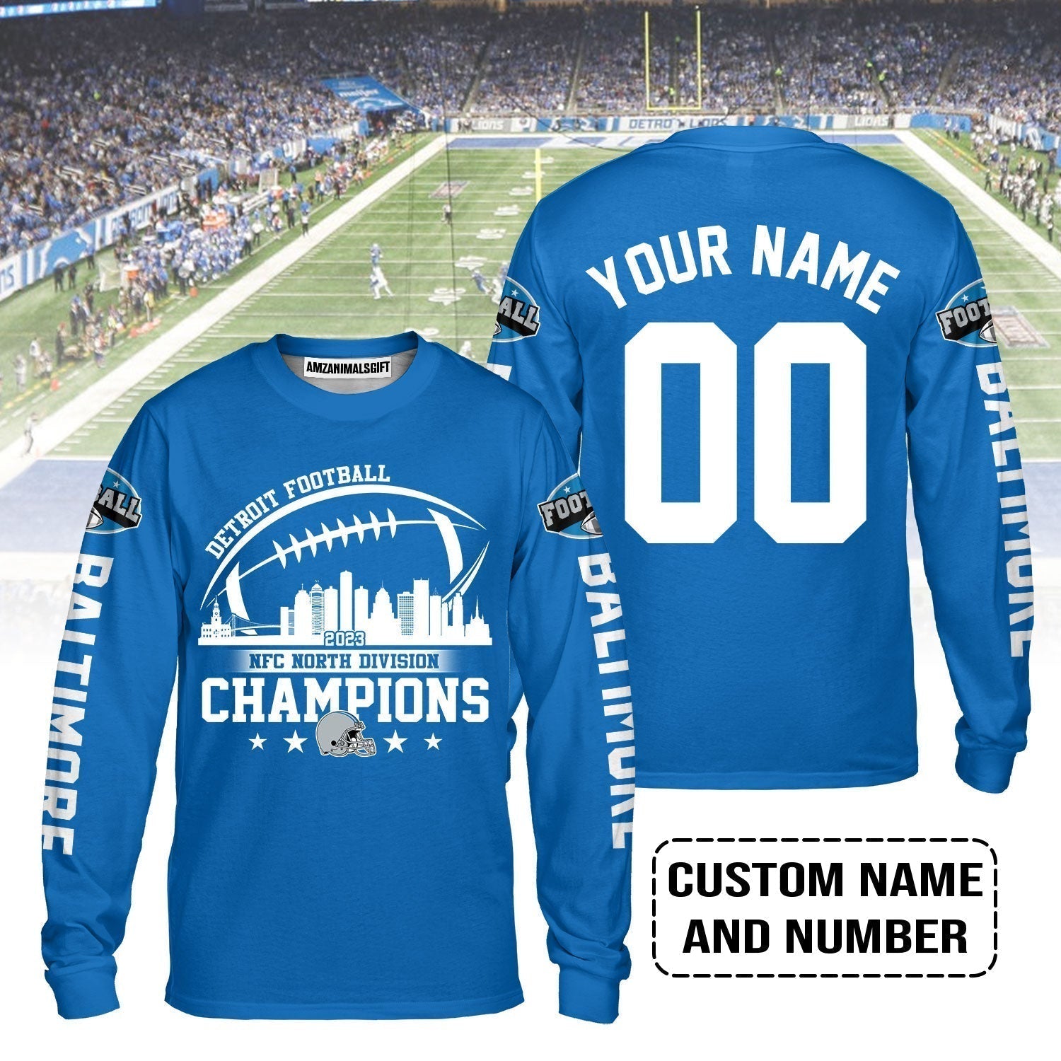 Detroit Football 2023 NFC North Champs Skyline Rugby Ball Custom Long Sleeve, Baseball Jersey, Sweatshirt, T Shirt, Hoodies, V-neck