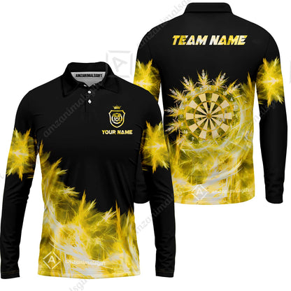 Customized Darts Long Sleeve Polo Shirt, Darts Icy Light Black And Multi Color Team Long Sleeve Polo Shirt Jersey For Darts Player