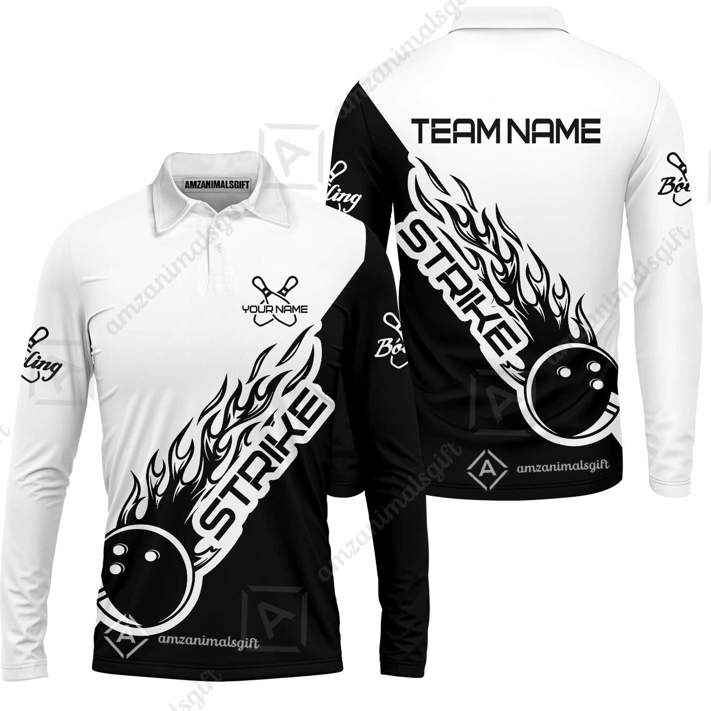 Bowling Customized Jersey Black White Shirt Strike Ball Bowling Tenpin Quarter Zip Shirt For Bowlers, Bowling Team