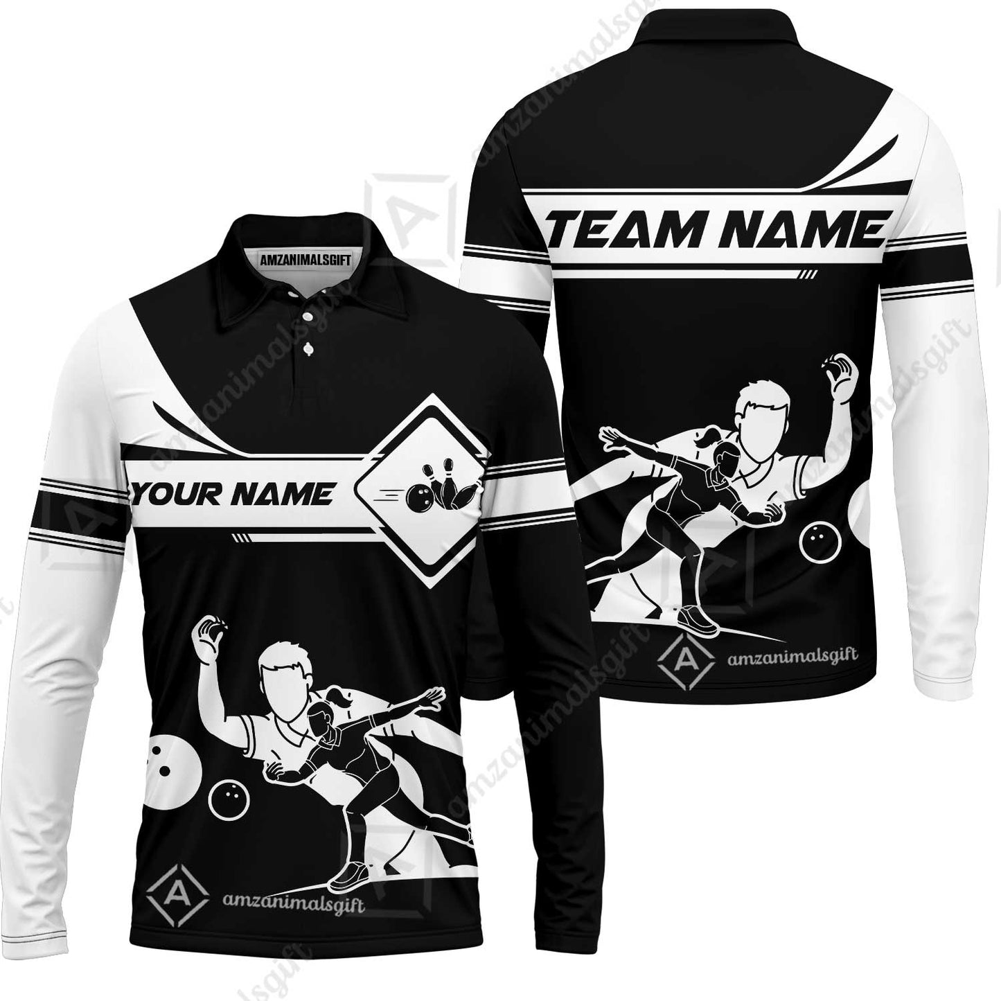 Customized Bowling Long Sleeve Polo Shirt, Men And Women Playing Bowling Ball Long Sleeve Polo Shirt, Personalized Bowling Uniform Multicolor For Bowlers