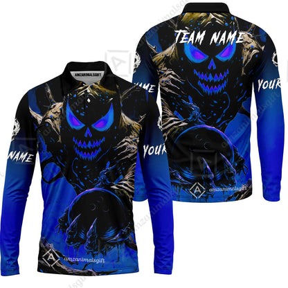 Custom Bowling Team Flat Neck Zip Jersey Shirt, Devil’s Strike Devil’s Strike Power Bowling Edition, Personalized Team Shirt with Custom Name