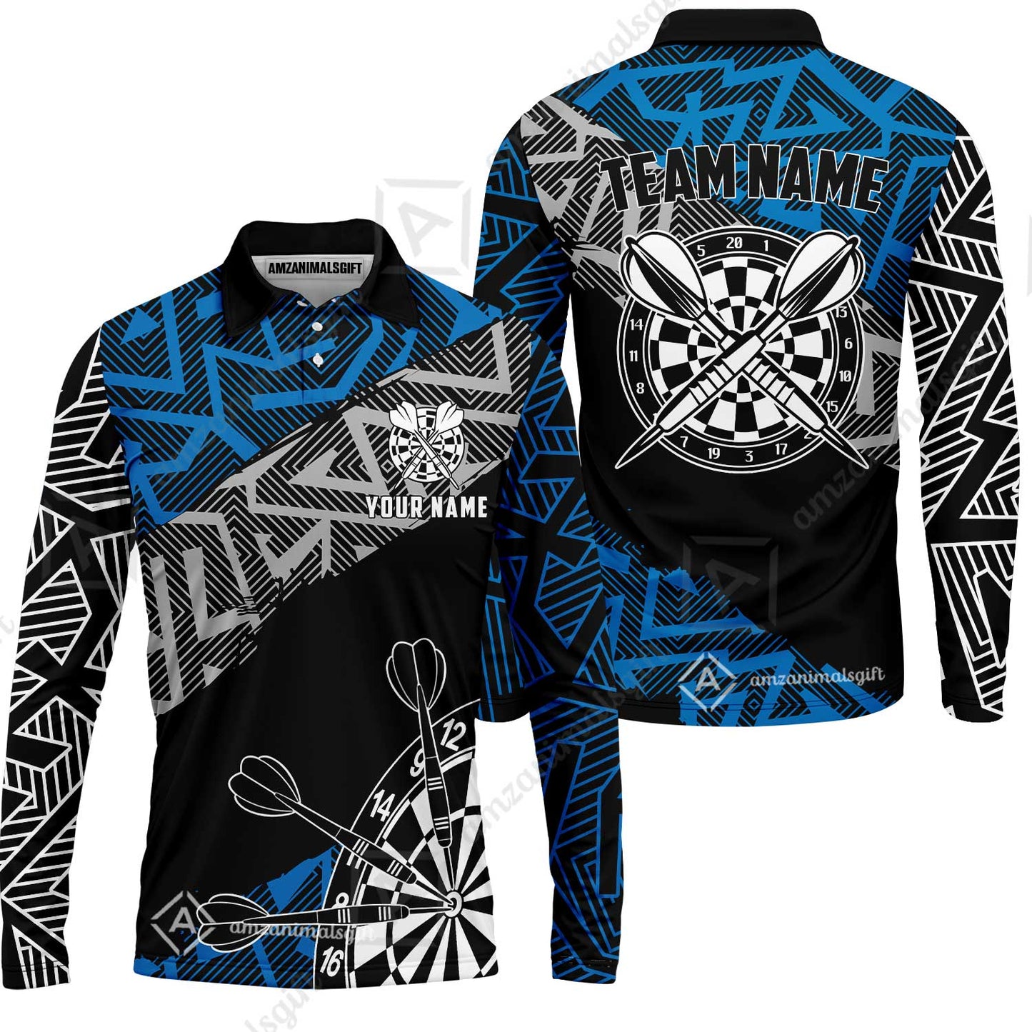 Custom Zig-Zag Pattern Darts Quarter-Zip Polo Shirts,  Custom Darts Team Jerseys Uniform, Personalized Name And Team Name