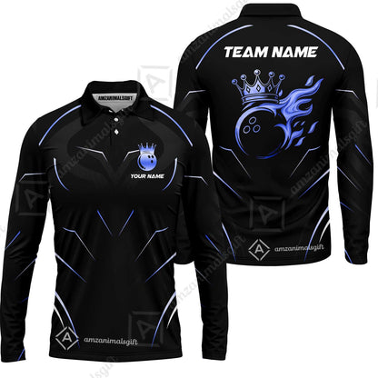 Customized Bowling Long Sleeve Polo Shirt, Custom Crown Bowling Multicolor Team Style Uniform Jersey for Bowlers