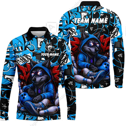 Custom Bowling Jersey Polo Shirt, Badass Wolf Mascot Bowling, Custom Bowling Jersey Team Shirt For Players With Name & Team Name