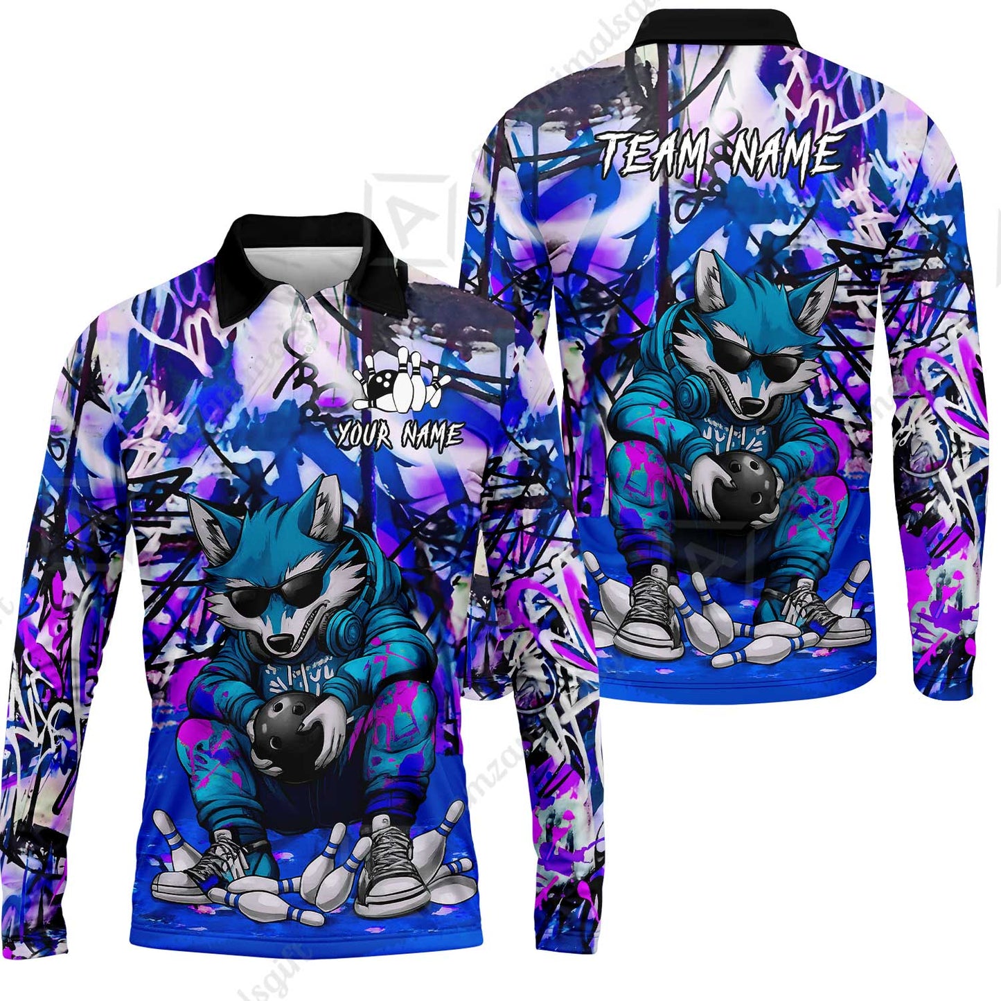 Custom Streetwear Wolf Bowling Jersey Polo Shirt, Custom Streetwear Wolf Bowling Jersey Team Shirt For Players With Name & Team Name