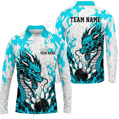 Custom Bowling Jersey Polo Shirt, Fierce Crimson Fire Dragon Strike, Custom Bowling Jersey Team Shirt For Players With Name and Team Name