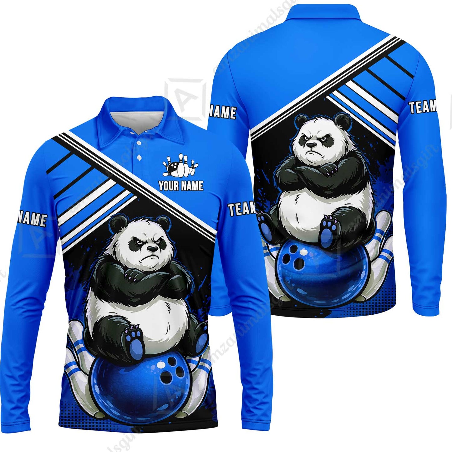 Custom Bowling Jersey Polo Shirt, Panda Mascot Bowling Custom Bowling Jersey Team Shirt For Players With Name & Team Name