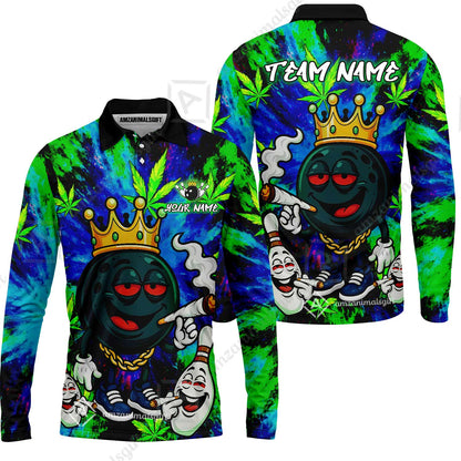 Custom Bowling Team Flat Neck Zip Jersey Shirt, King Smoke Tie-Dye Personalized Team Shirt, Custom Name and Team Name for Bowlers