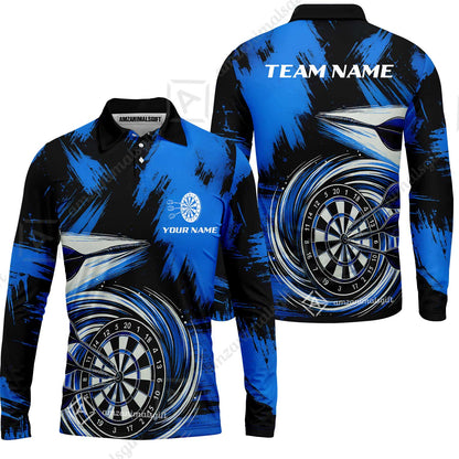 Customized Darts Long Sleeve Polo Shirt, Darts Colorful Wave Custom Name Team Name Long Sleeve Polo Shirt  Jersey For Darts Player