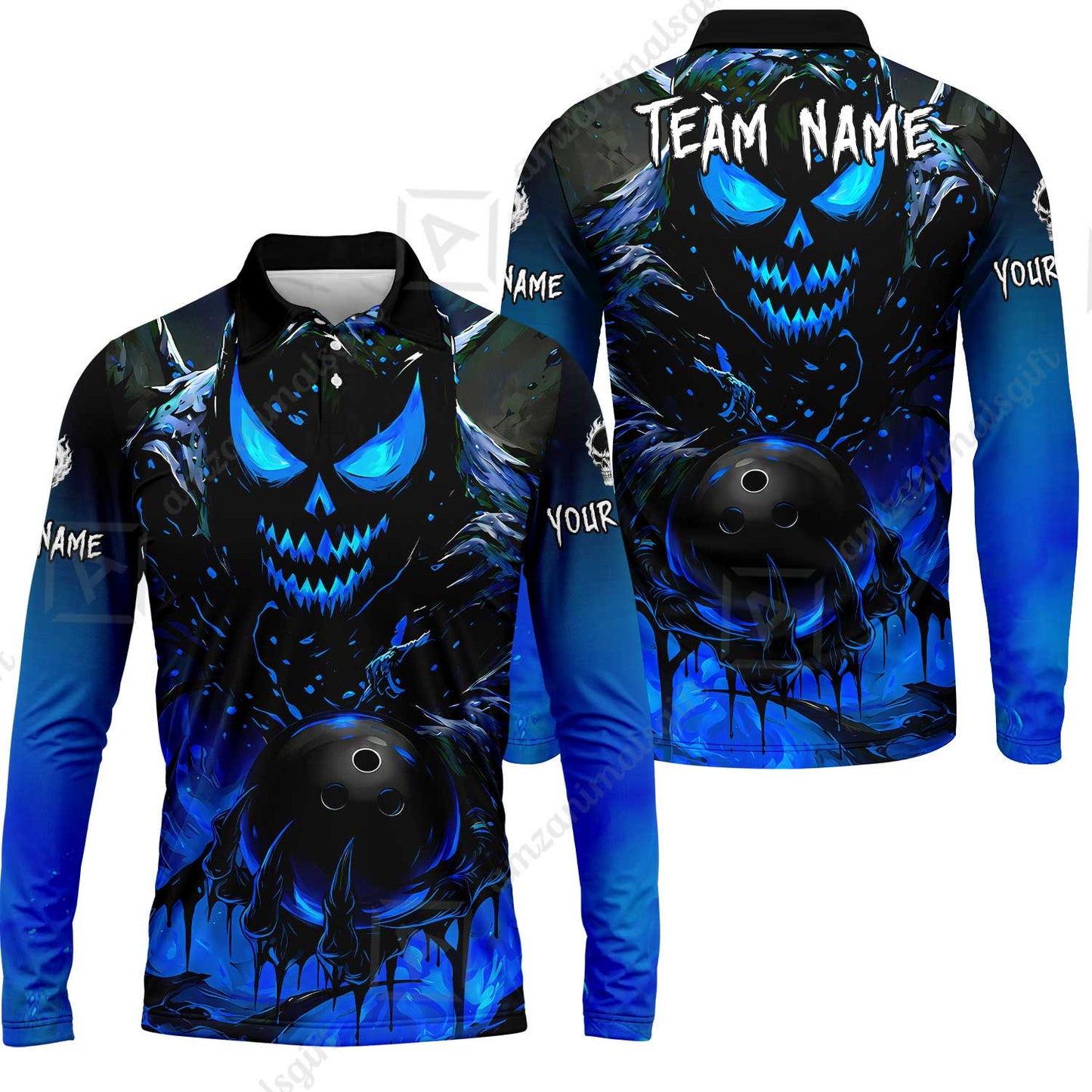 Custom Bowling Jersey Polo Shirt, Hellfire Strike, Custom Bowling Jersey Team Shirt For Players With Name & Team Name