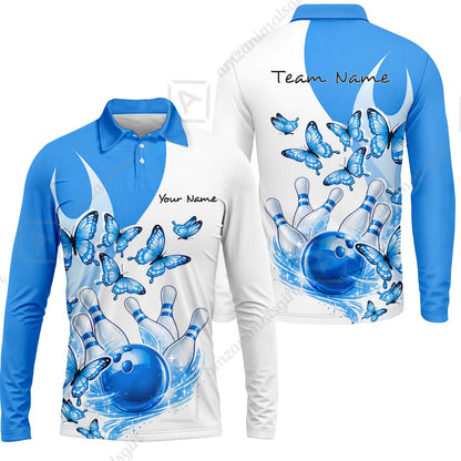 Custom Bowling Jersey Polo Shirt, Butterfly Strike, Personalized Name & Team Name
