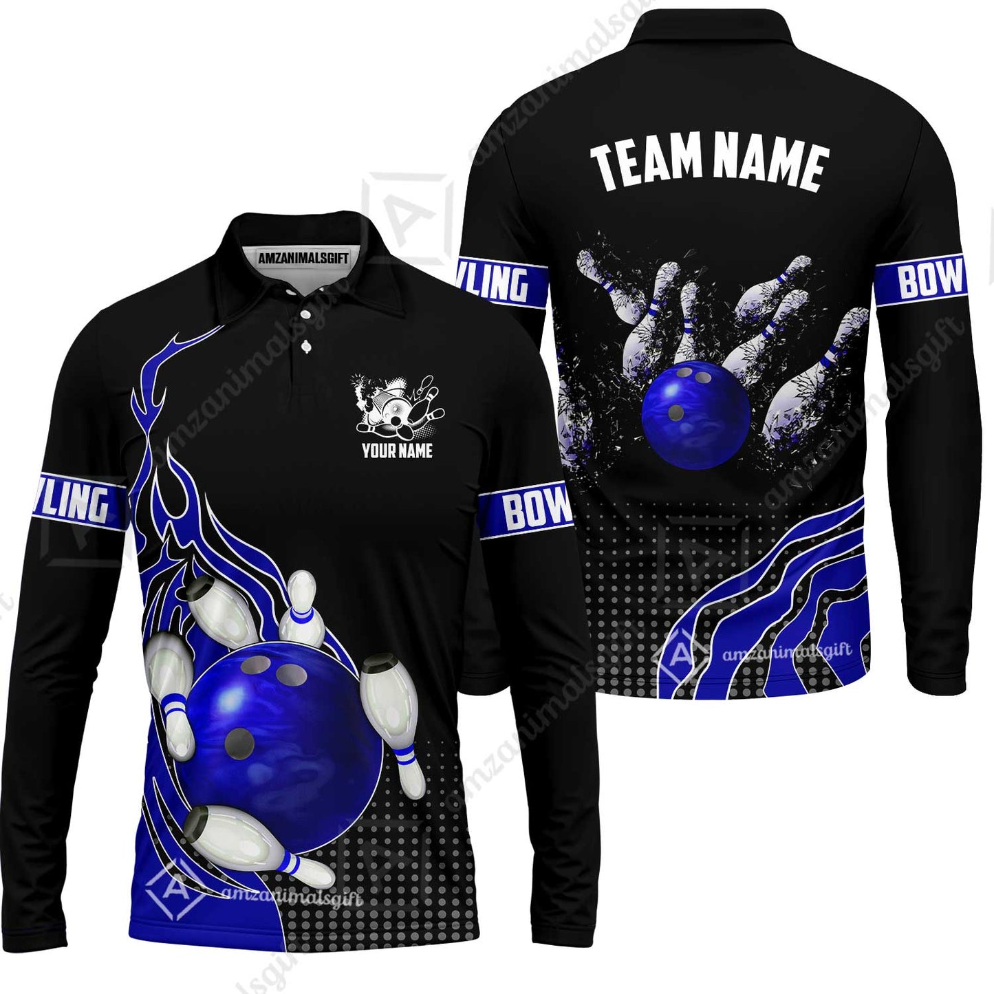 Customized Bowling Unisex Polo Shirt, Bowling And Breaking Pins Multicolor Option Customized Name And Team Name Polo Jerseys Shirts