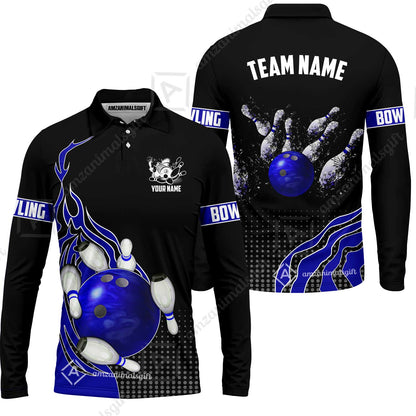 Customized Bowling Unisex Polo Shirt, Bowling And Breaking Pins Multicolor Option Customized Name And Team Name Polo Jerseys Shirts