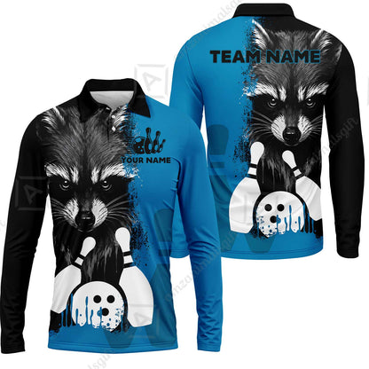Custom Bowling Jersey Polo Shirt, Raccoon Bowling, Custom Bowling Jersey Team Shirt For Players With Name & Team Name
