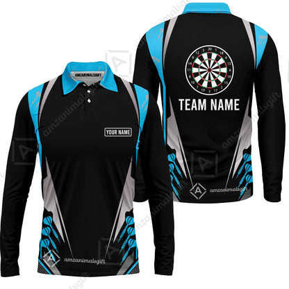 Customized Darts Team Long Sleeve Polo Shirt, Dartboard Center Multicolor Option With Personalized Name And Team Name
