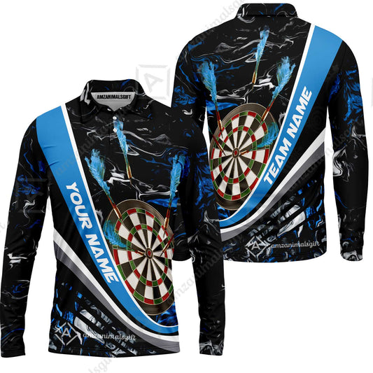 Customized Darts Long Sleeve Polo Shirt, Darts Flaming Magma Multicolor Custom Dart Long Sleeve Polo Shirt Team Jersey For Darts Player