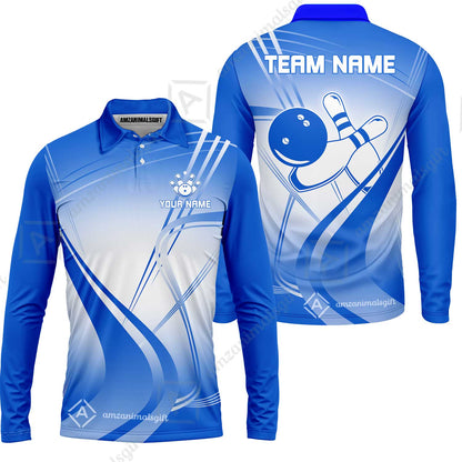 Customized Bowling Long Sleeve Polo Shirt, Custom Bowling Long Sleeve Polo Uniform, Multicolor Team Style Jersey for Bowlers