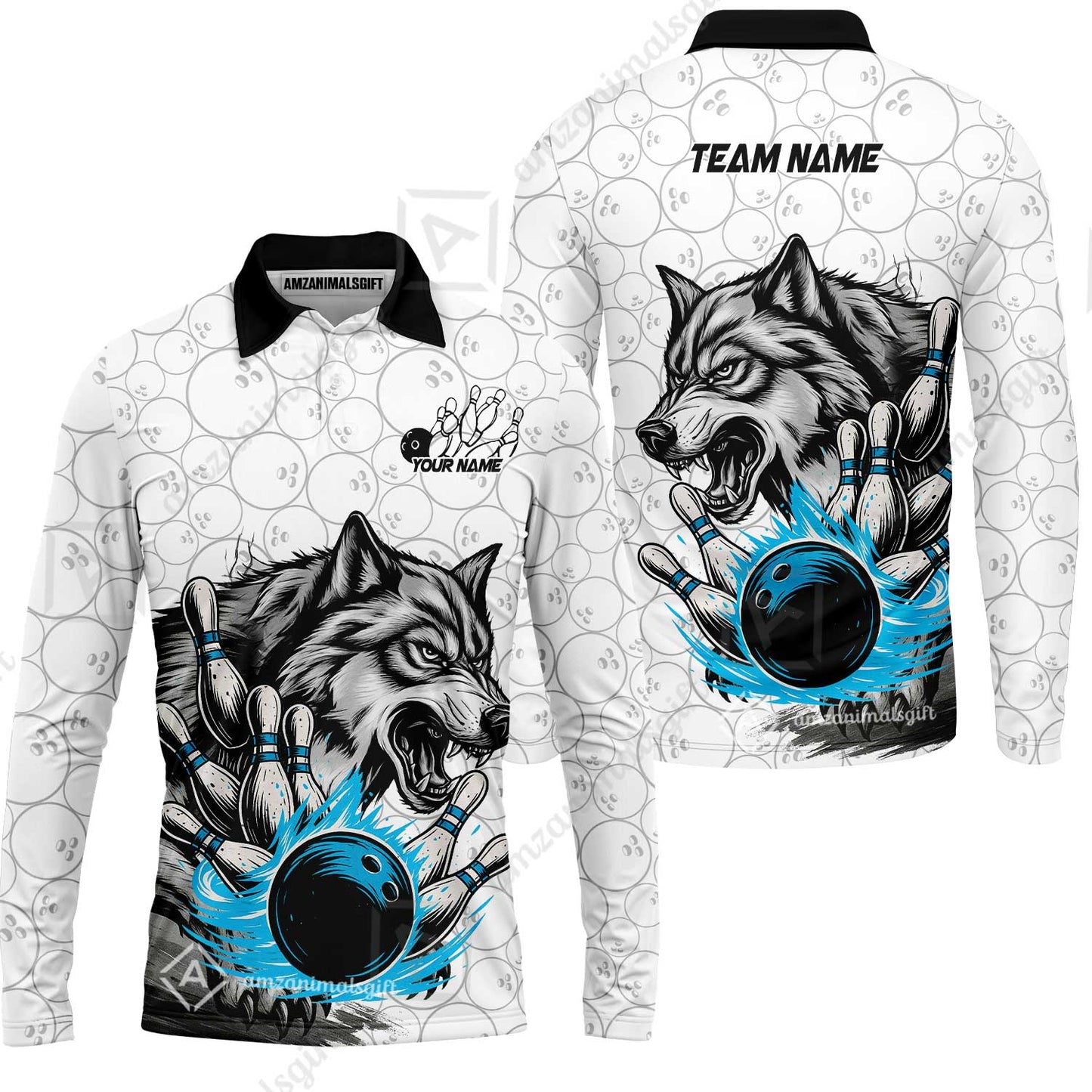 Custom Bowling Team Jersey, Wolf Strike Bowling Jersey Multicolor Polo Quarter-Zip Shirts, Custom Bowling Uniforms Jerseys