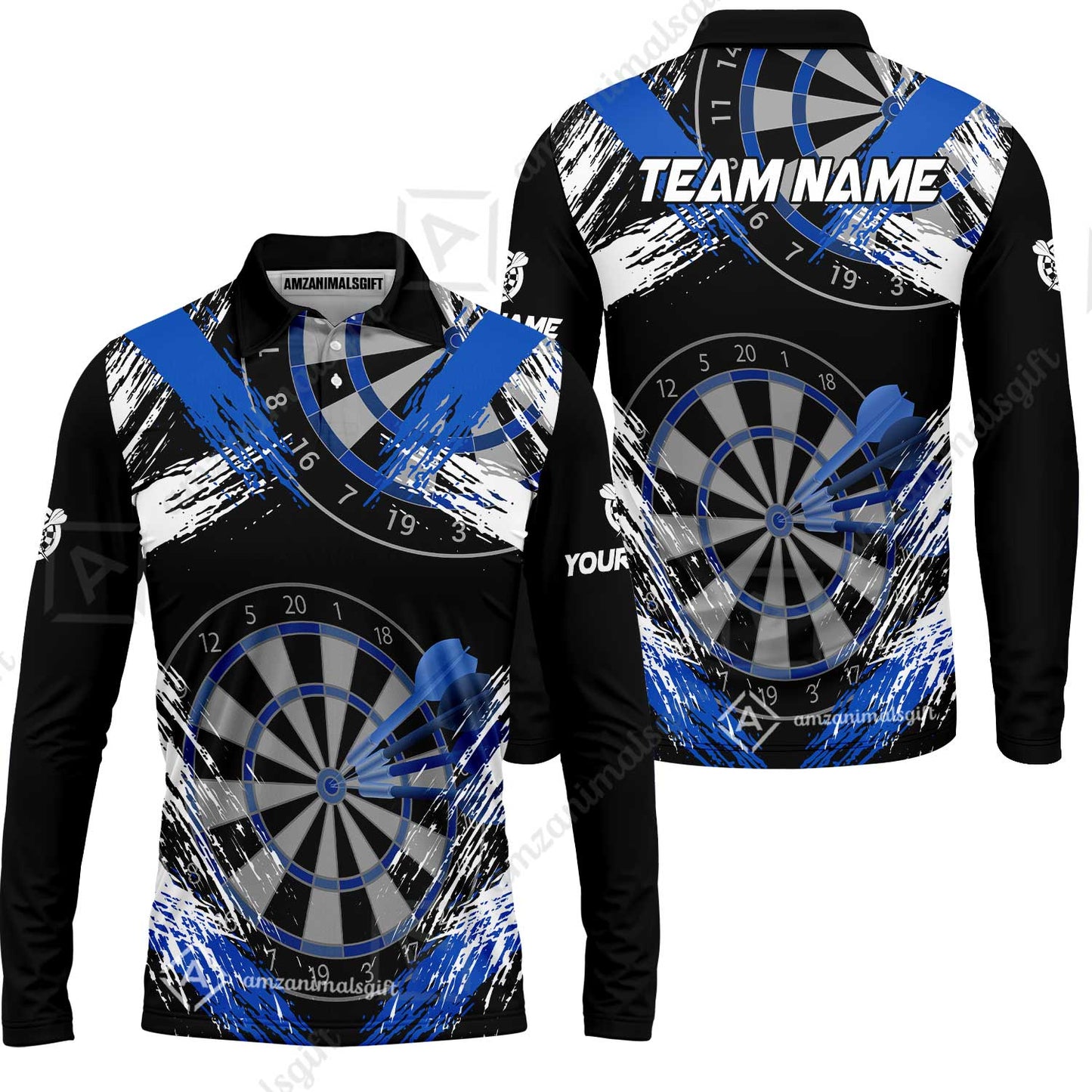 Customized Darts Long Sleeve Polo Shirt, Darts Tournament Grunge Style Multicolor Custom Dart Long Sleeve Polo Shirt Team Jersey For Darts Player