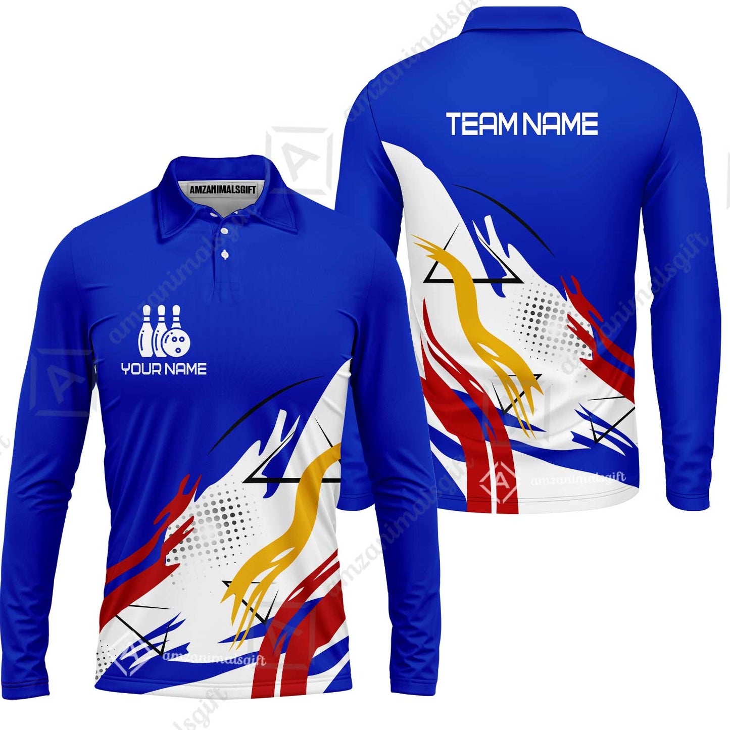 Customize Name, Team Name Bowling Jersey, Bowling Team Jersey Multicolor Polo Quarter-Zip Shirts, Custom Bowling Uniforms Jerseys