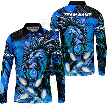 Custom Bowling Team Jerseys Shirts, Bowling uniforms Ball & Pins Lion Pattern Personalized Name And Team Name