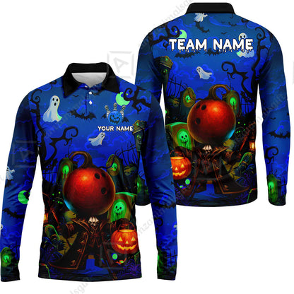 Custom Bowling Jersey Polo Shirt, Halloween Spooky Strike, Custom Bowling Jersey Team Shirt For Players With Name & Team Name