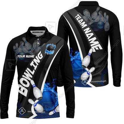Customized Bowling Polo, Bowling And Pins Plame Premium Multicolor Option Personalized Name And Team Zipper Polo Jerseys Shirts
