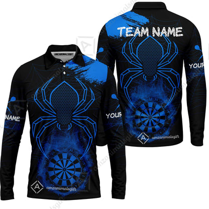 Customized Darts Long Sleeve Polo Shirt, Darts Spider Men's Grunge Darts Shirt Smoke Dartboard Team Long Sleeve Polo Shirt Jersey for Darts Players