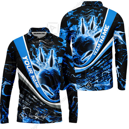 Customized Bowling Polo, Flaming Magma Bowling And Pins Multicolor Option Customized Name Team Name For Bowling Team Shirts