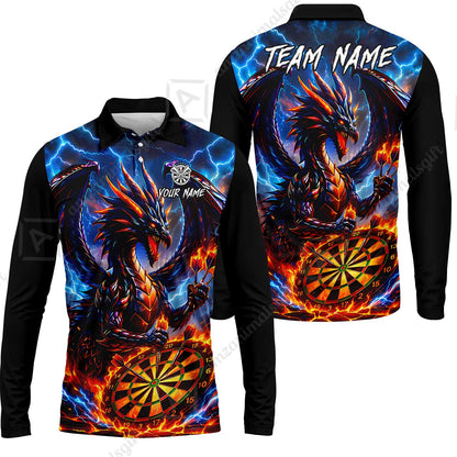 Custom Darts Jersey Polo Shirt, Dragon Fire Darts, Custom Dart Jersey Team Shirt For Players With Name & Team Name
