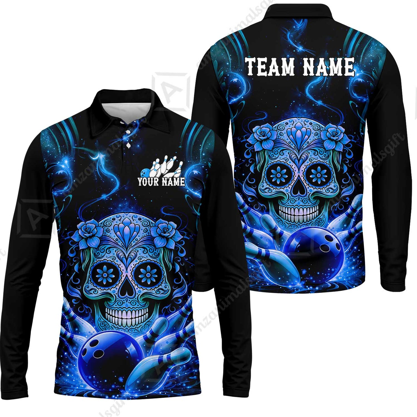Customized Darts Team Jersey, Sugar Skull Bowler, Personalized Polo Shirt For Players With Name & Team Name