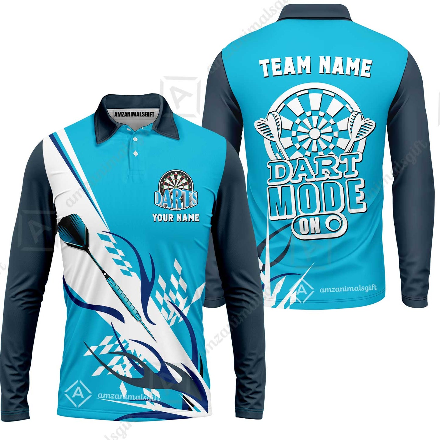 Custom Darts Mode On Multi-Color Team Jersey Polo Quarter-Zip Shirts, Customized Name Team Name Darts Team Jerseys Uniform
