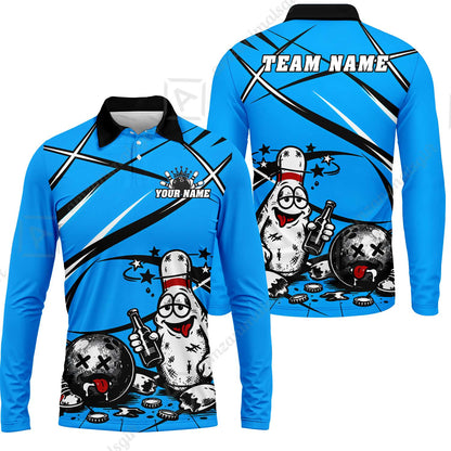 Custom Bowling Jersey Polo Shirt, Drunk Bowling Pin And Ball, Custom Bowling Jersey Team Shirt For Players With Name & Team Name