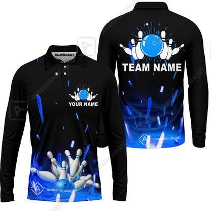 Custom Bowling Team Jerseys Polo Shirts, Bowling uniforms Flame Bowling Ball And Pins Short Sleeve Polo For Men Women Bowlers