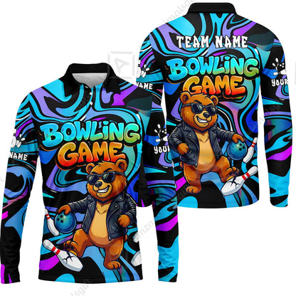 Custom Bowling Jersey Polo Shirt, Trippy Swirl Rocker Bear Graffiti Style, Custom Bowling Jersey Team Shirt For Players With Name & Team Name