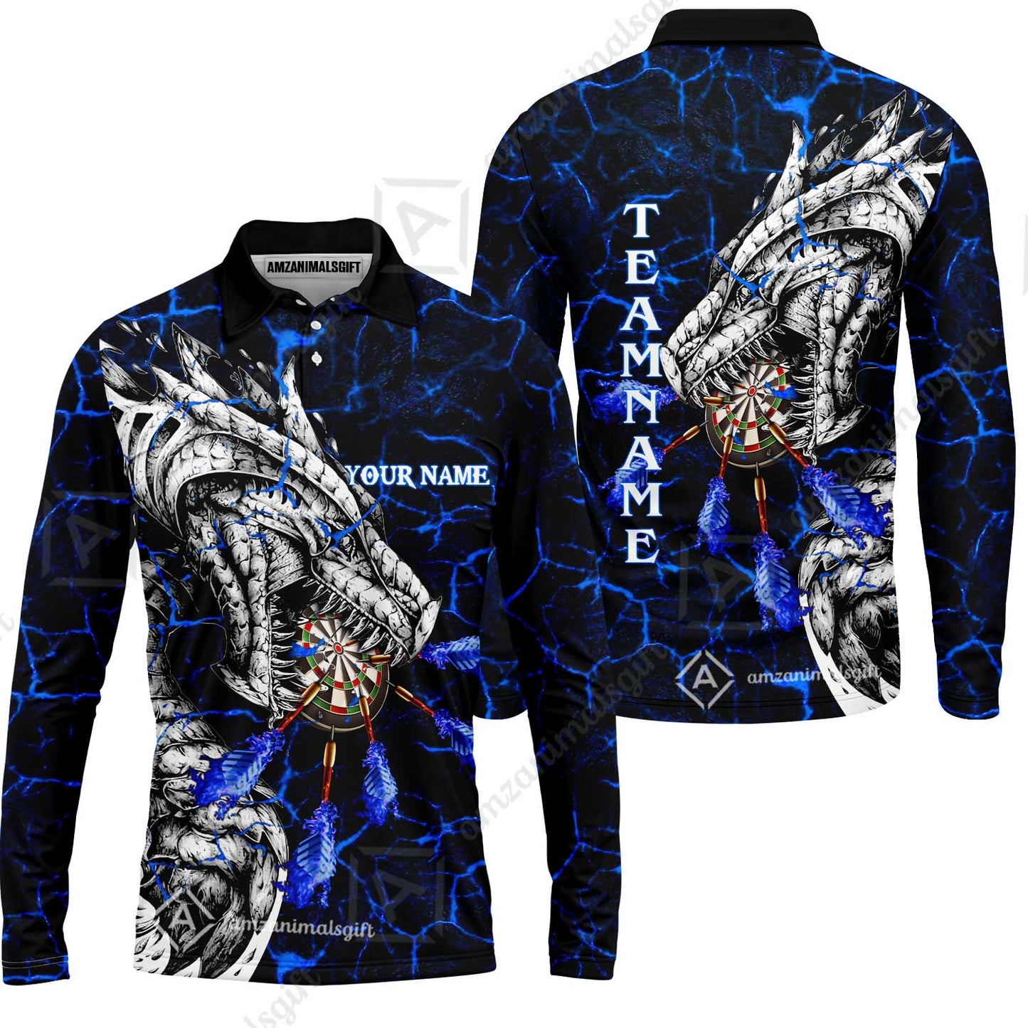 Customized Magma Dragon Darts Long Sleeve Polo Shirt, Custom Darts For Team Long Sleeve Polo Shirt For Men, Perfect Gift For Darts Lovers, Darts Players