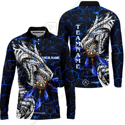 Customized Magma Dragon Darts Long Sleeve Polo Shirt, Custom Darts For Team Long Sleeve Polo Shirt For Men, Perfect Gift For Darts Lovers, Darts Players