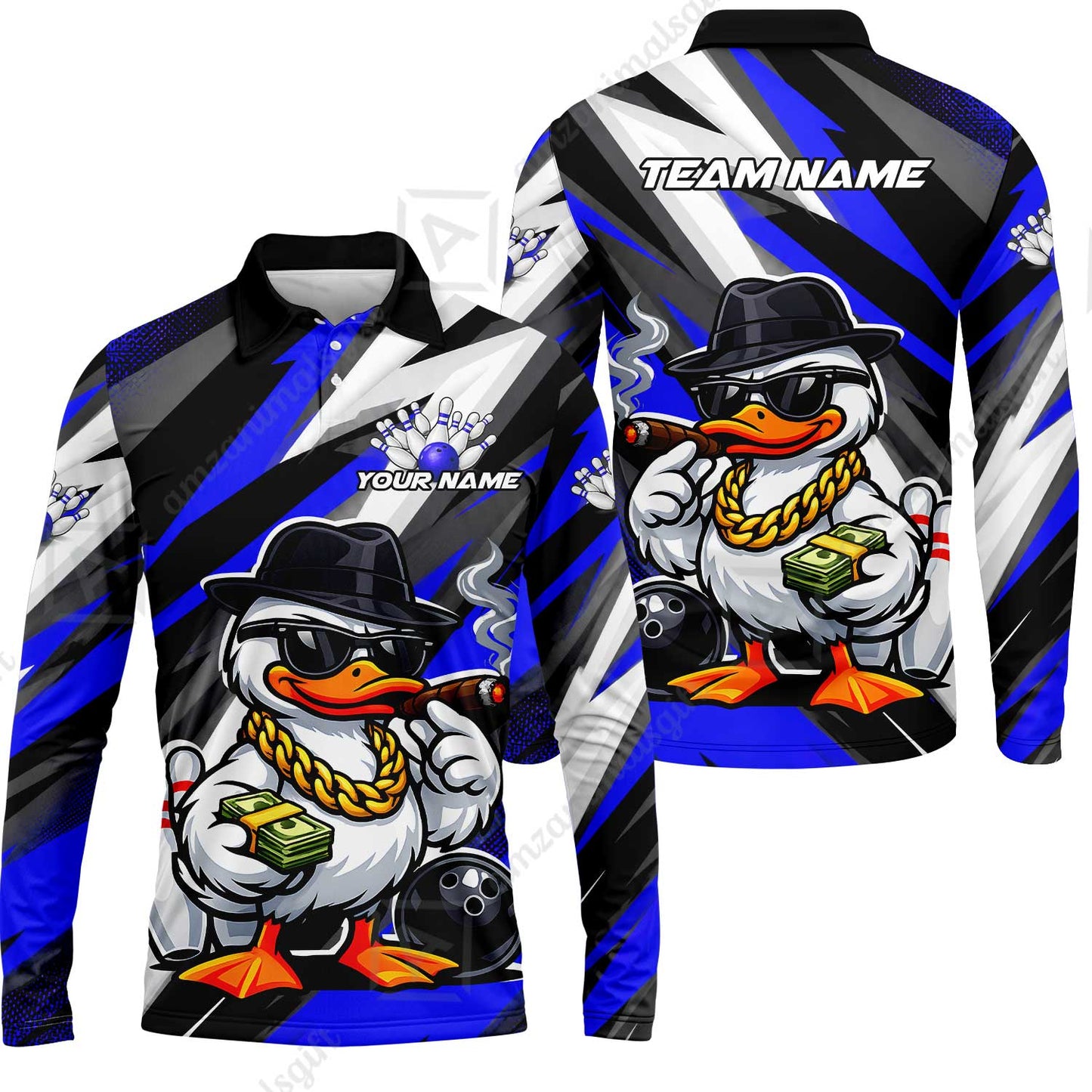 Custom Bowling Jersey Polo Shirt, Boss Hustle Duck Gangster Style, Custom Bowling Jersey Team Shirt For Players With Name and Team Name