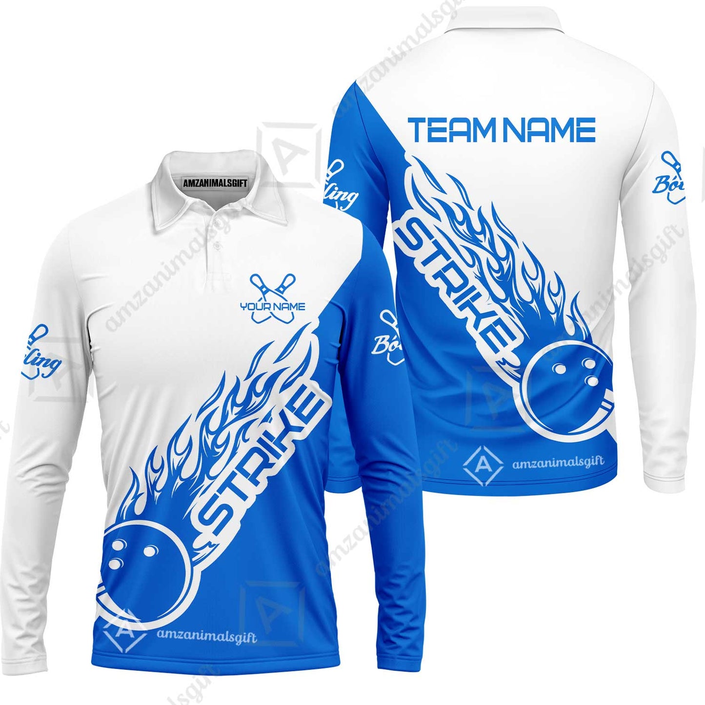 Bowling Customized Jersey White Blue Shirt Strike Ball Bowling Tenpin Quarter Zip Shirt For Bowlers, Bowling Team