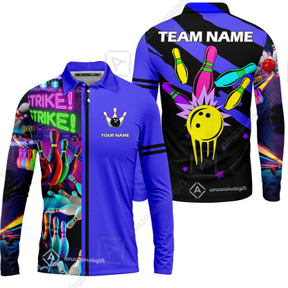 Custom Bowling Team Jersey Neon Bowling Strike Polo Shirts, Bowling Team Uniforms, Personalized Name And Team Name