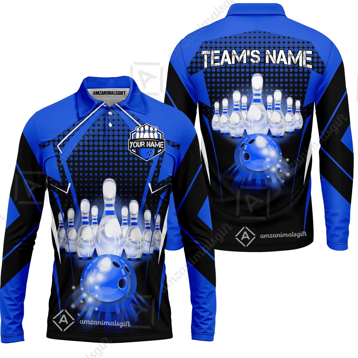 Custom Bowling Team Jerseys Polo Shirts, Bowling uniforms Ball & Pins Multicolor Jersey For Tournament Team Men Women Bowlers