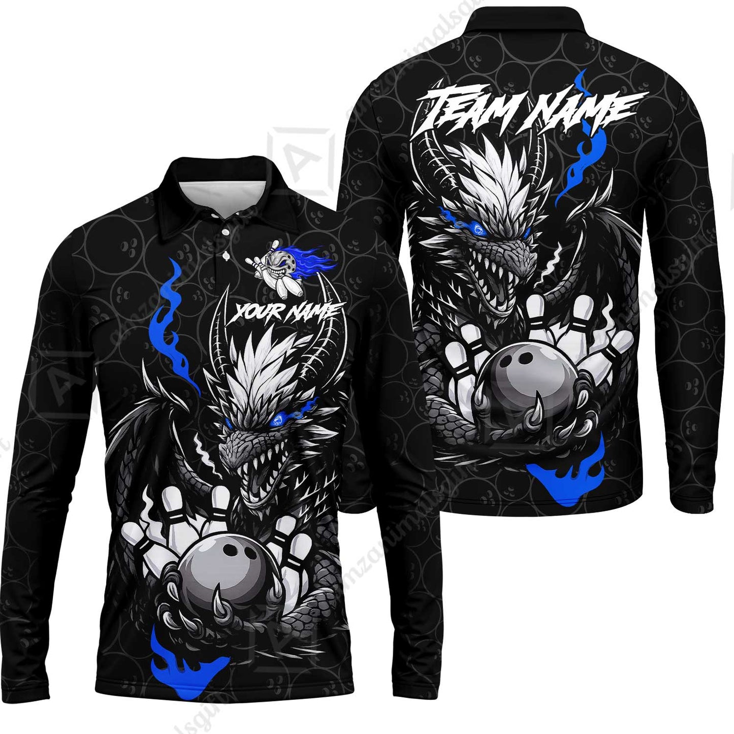 Custom Badass Dragon Bowling Jersey Polo Shirt, Custom Badass Dragon Bowling Team Shirt For Players With Name & Team Name