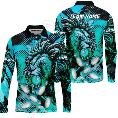 Custom Bowling Team Jerseys Shirts, Bowling uniforms Ball & Pins Lion Pattern Personalized Name And Team Name