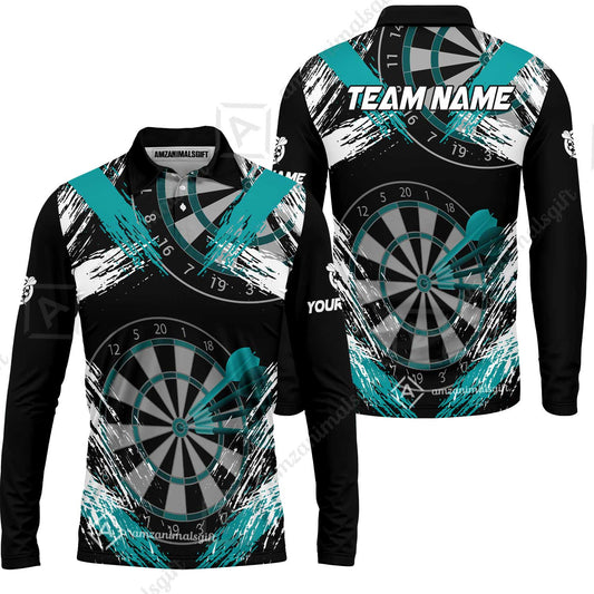 Customized Darts Long Sleeve Polo Shirt, Darts Tournament Grunge Style Multicolor Custom Dart Long Sleeve Polo Shirt Team Jersey For Darts Player