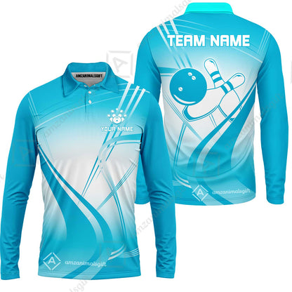 Customized Bowling Long Sleeve Polo Shirt, Custom Bowling Long Sleeve Polo Uniform, Multicolor Team Style Jersey for Bowlers